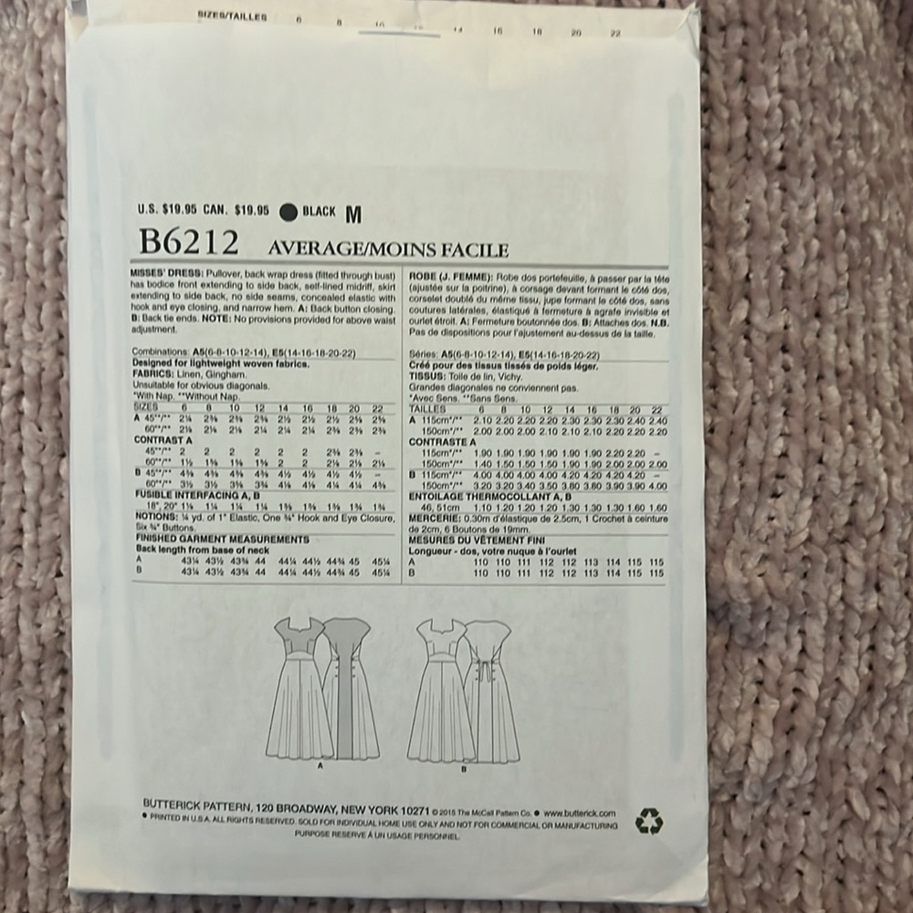 New Butterick Sewing Pattern - Picture 2 of 3
